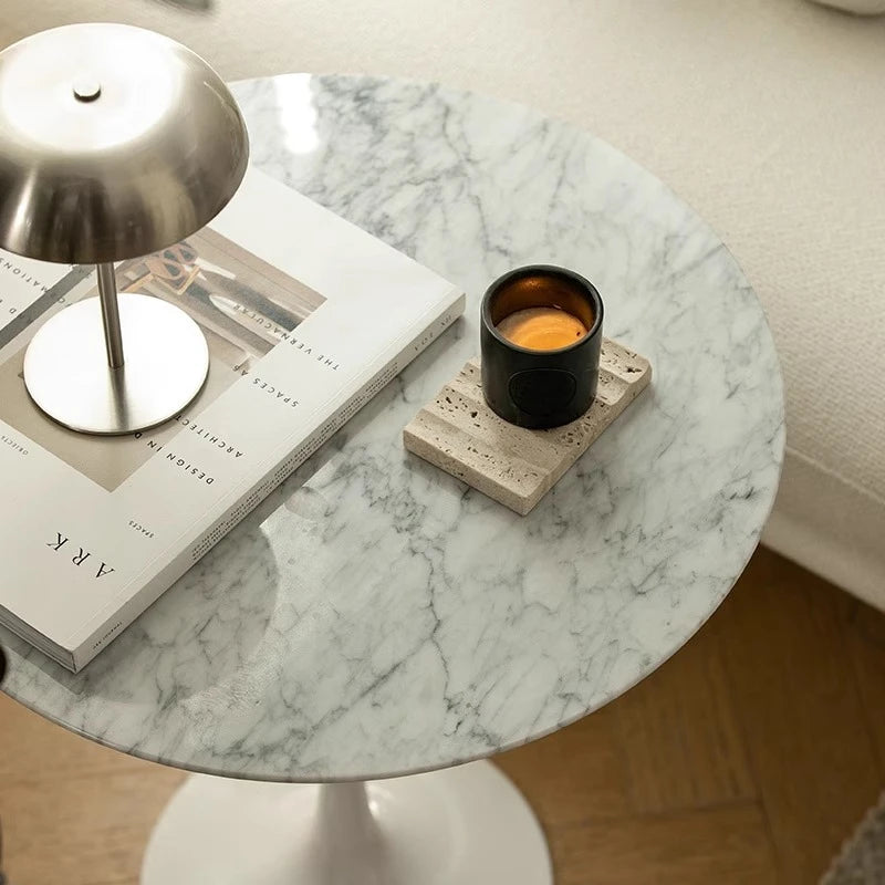 Nordic Luxury Tulip Coffee Table - Designer Marble Side Table for Home Living Room Small Space, Sofa End Round Table