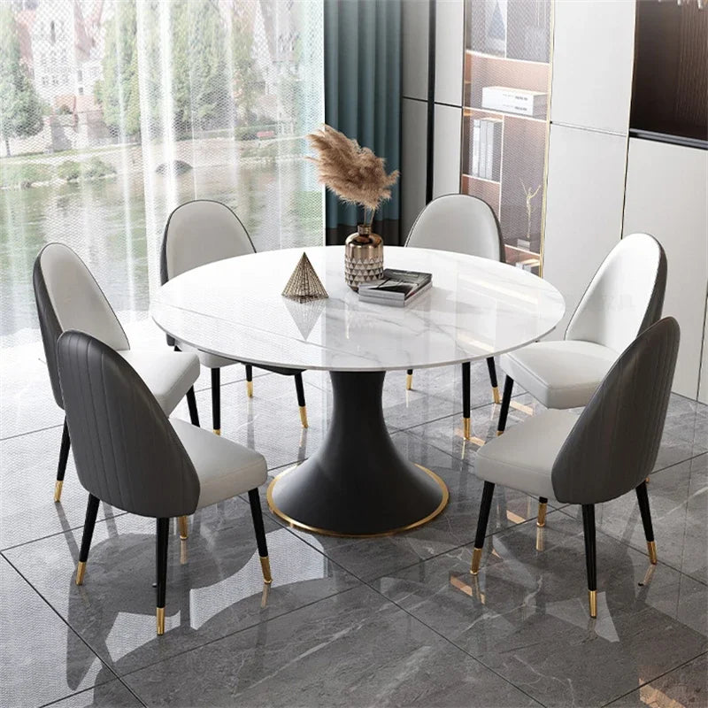 Italian Round Rotatable Telescopic Dining Table Small Apartment Foldable Table Household Modern Light Luxury Slate Dining Tables