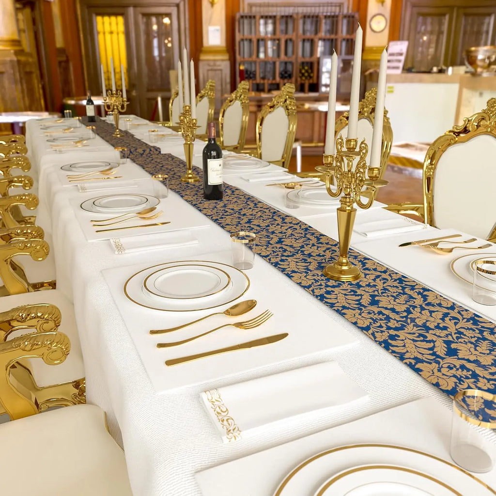 350 Pieces Gold Disposable Plates for 50 Guests, Disposable Plastic Plates for Party,Wedding, Dinnerware Set of 50 Dinner Plates