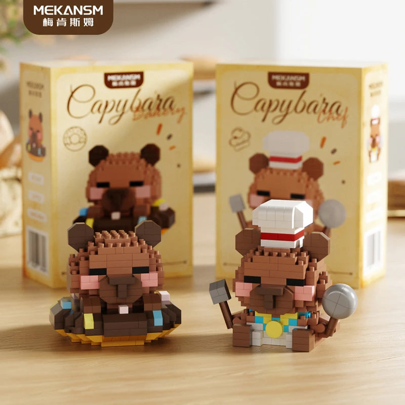 New Capybara Baking Bear Cartoon Doll Building Blocks Assembled Children's Educational Toys Creative Desktop Ornament Gift
