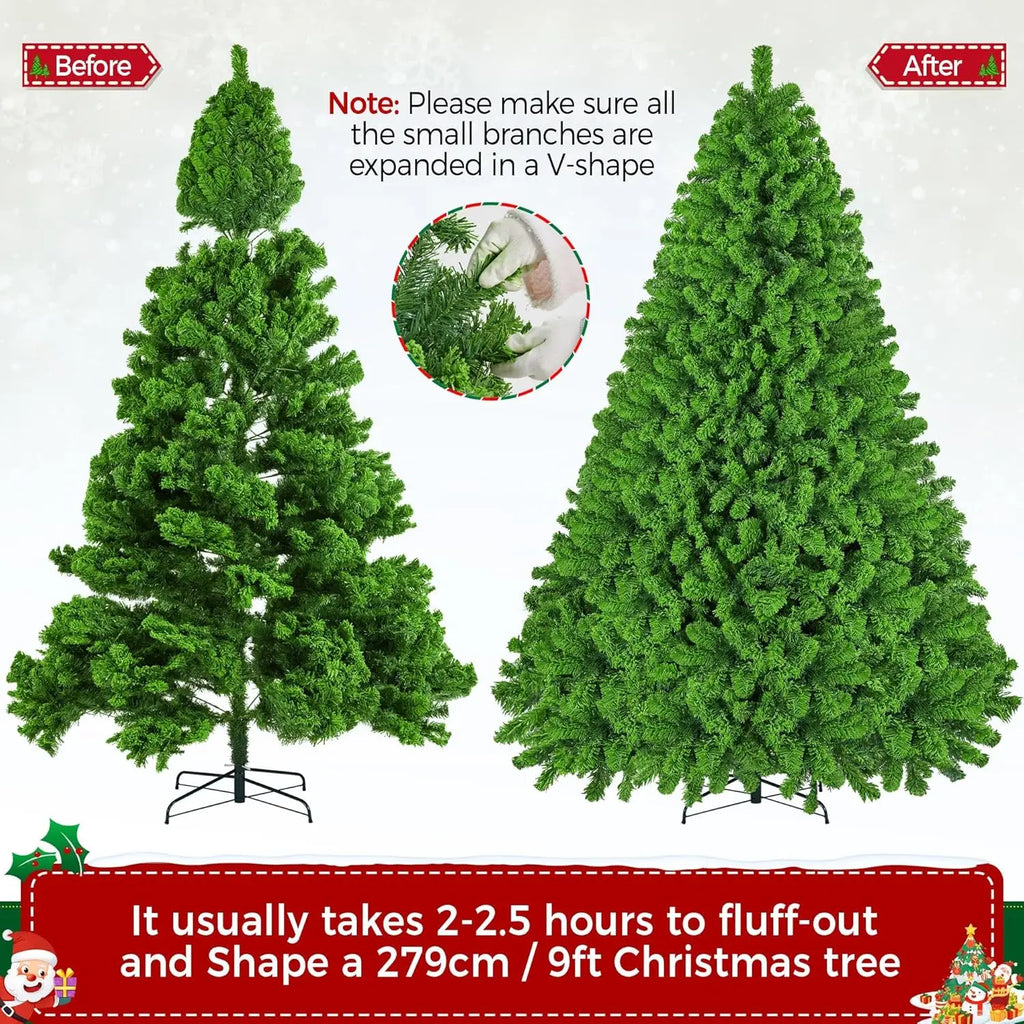 10ft Artificial Christmas Tree , Snow Flocked Full Prelighted Xmas Tree with 2084 Branch Tips, 900 Incandescent Lights