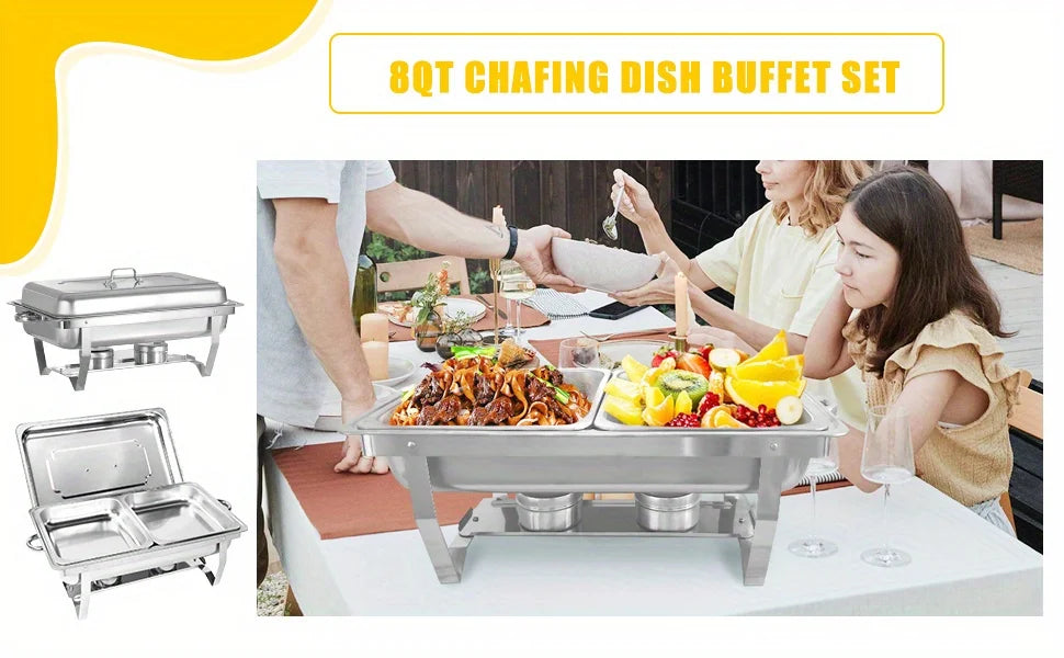 6 Pack Chafing Dish Buffet Set, Stainless Steel Food Warmer Kit with Lids, Food Pans, Water Pan and Fuel Holders for Restaurant