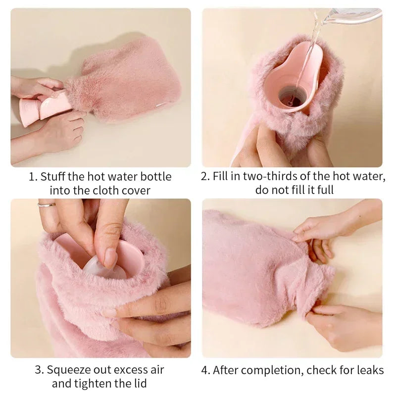 1000ML Hand WarmerHot Water Bag Removable Hot Water Bottles Reusable Hand Warmer with Cloth Cover Explosion-Proof Girl Winter