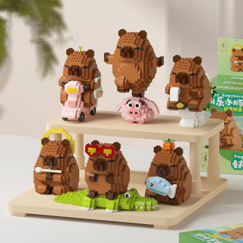 Lovely Cartoon Animals Nanobricks Capybara Micro Diamond Block Construction Model Building Bricks Educational Toys For Kids Gift