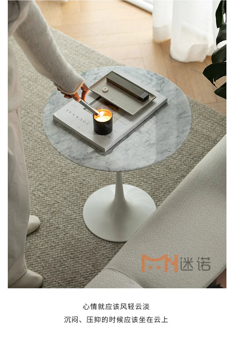 Nordic Luxury Tulip Coffee Table - Designer Marble Side Table for Home Living Room Small Space, Sofa End Round Table
