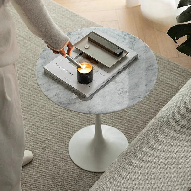 Nordic Luxury Tulip Coffee Table - Designer Marble Side Table for Home Living Room Small Space, Sofa End Round Table