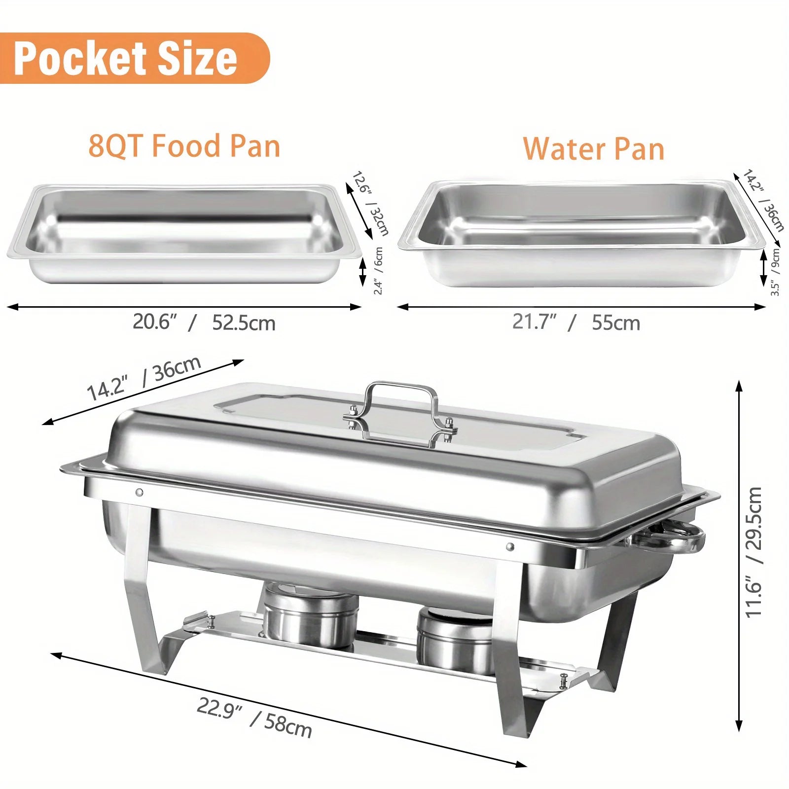 6 Pack Chafing Dish Buffet Set, Stainless Steel Food Warmer Kit with Lids, Food Pans, Water Pan and Fuel Holders for Restaurant