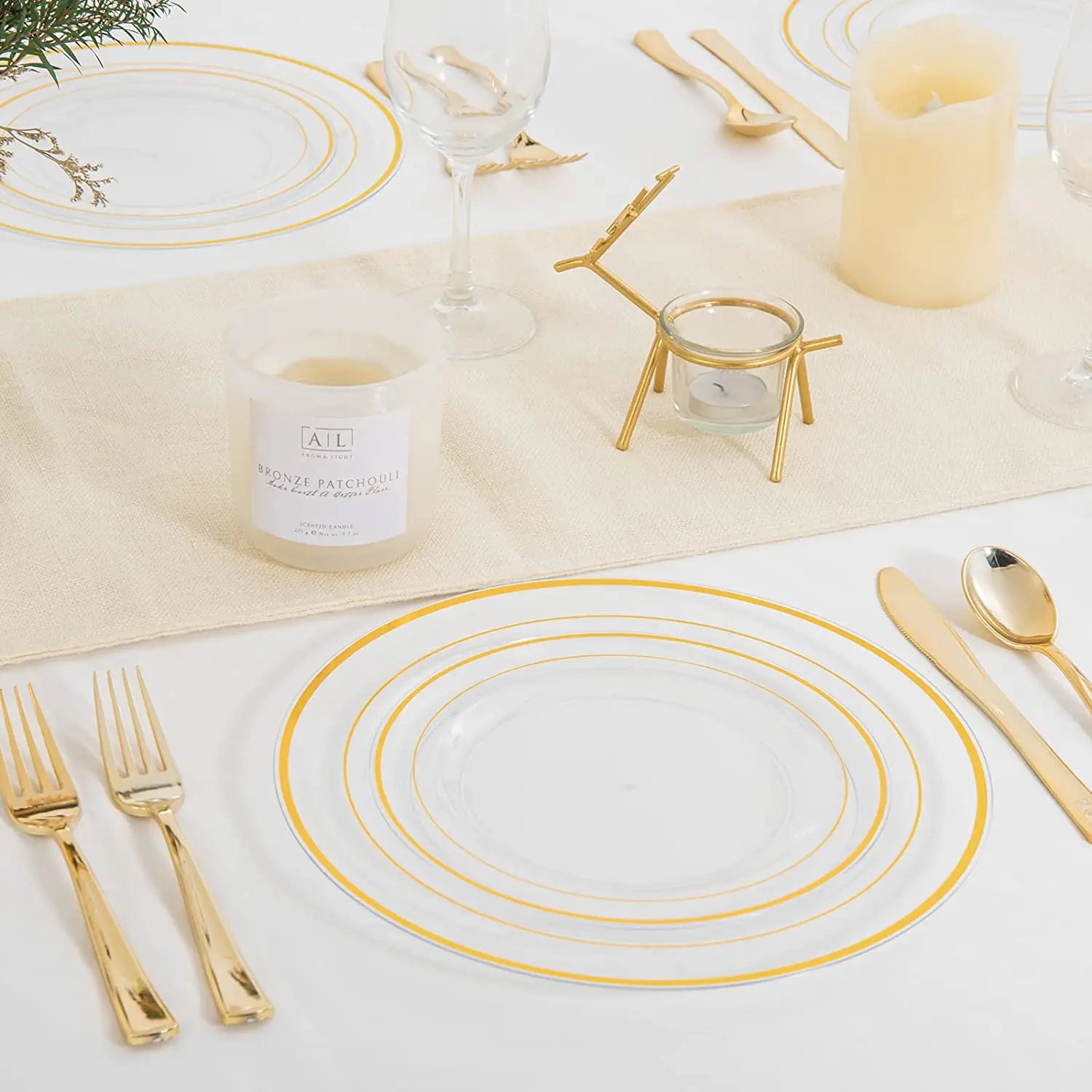 Clear Plastic Plates with Gold Rim-Gold Disposable Plates Dinner Plates Dessert Plates Premium Clear Plate Prefect for Wedding