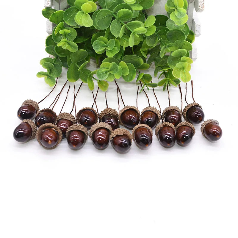 12/24pcs Artificial Mini Pine Cone Foam Fake Nuts Acorns Berry DIY Handmade Flower Bouquet Wedding Xmas Autumn Decoration Wreath