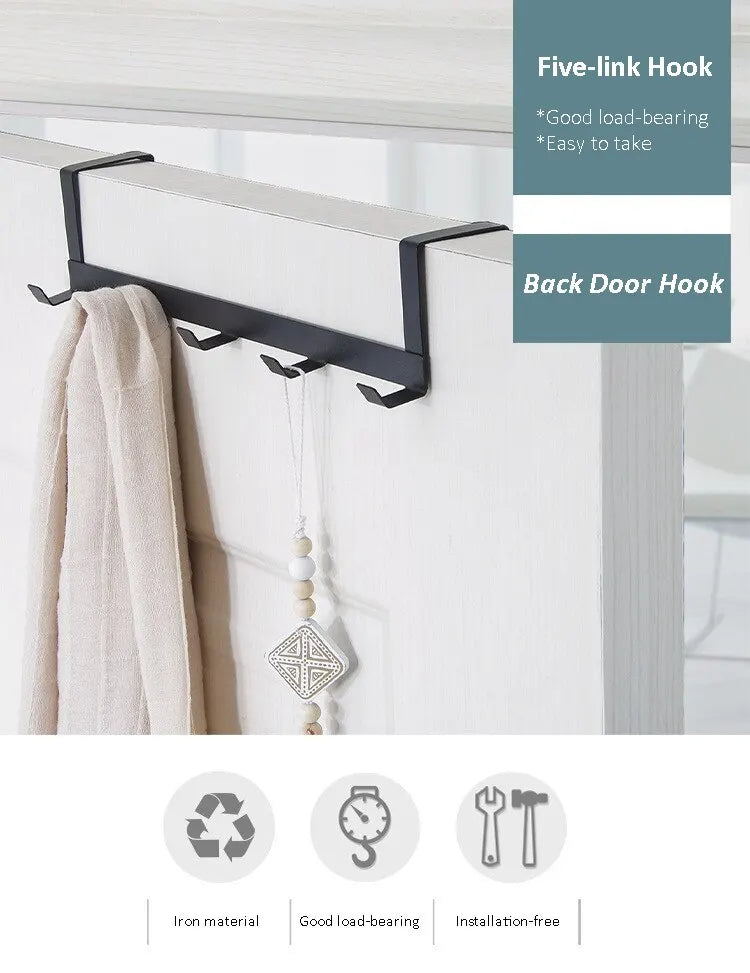 Hooks Over The Door 5 Hooks Home Bathroom Organizer Rack Clothes Coat Hat Towel Hanger Bathroom Kitchen Accessories