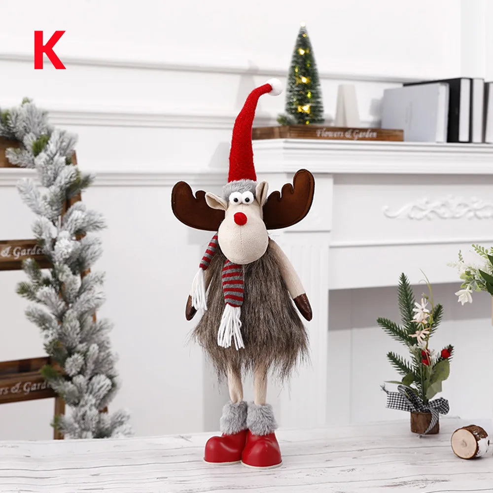 Christmas Elk Decoration Large Standing Handmade Plush Doll with Retractable Spring Legs for Christmas Tree Ornaments New Year