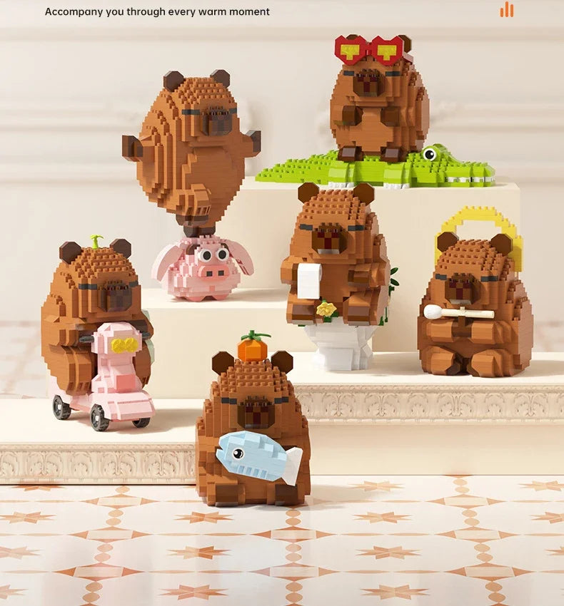 Lovely Cartoon Animals Nanobricks Capybara Micro Diamond Block Construction Model Building Bricks Educational Toys For Kids Gift