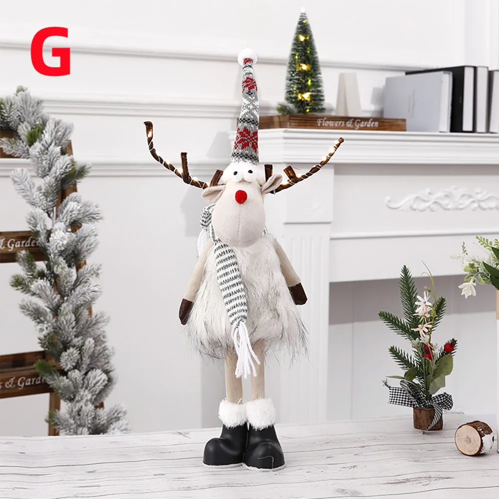 Christmas Elk Decoration Large Standing Handmade Plush Doll with Retractable Spring Legs for Christmas Tree Ornaments New Year