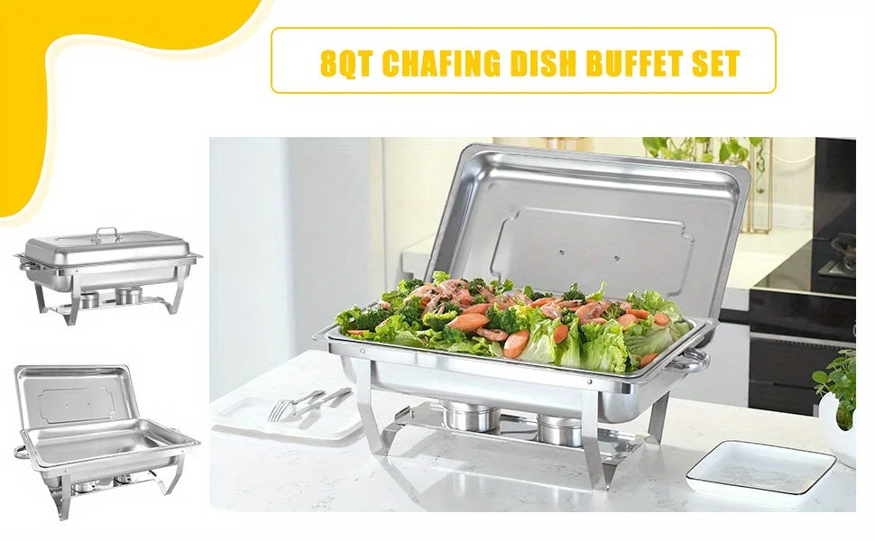 6 Pack Chafing Dish Buffet Set, Stainless Steel Food Warmer Kit with Lids, Food Pans, Water Pan and Fuel Holders for Restaurant