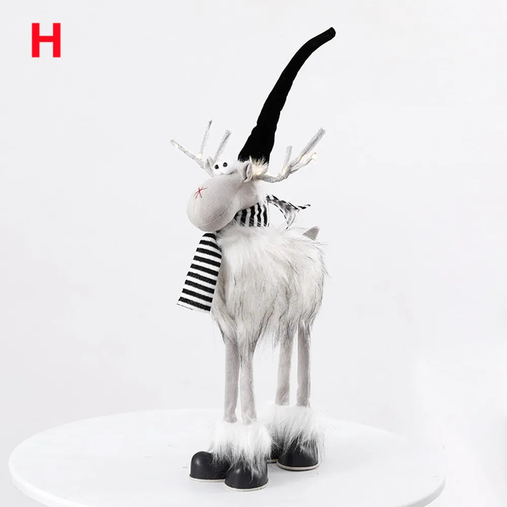 Christmas Elk Decoration Large Standing Handmade Plush Doll with Retractable Spring Legs for Christmas Tree Ornaments New Year