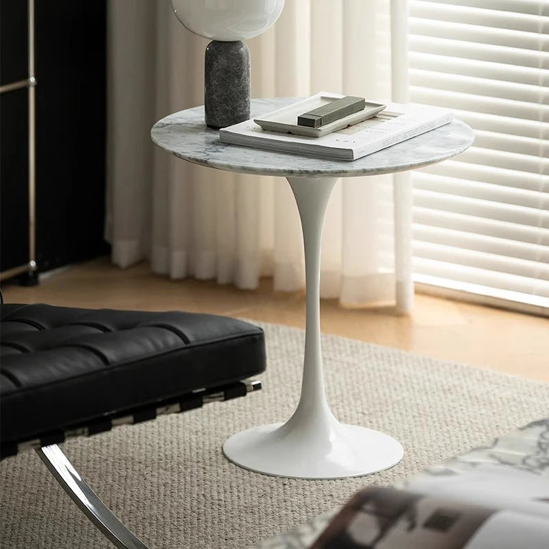 Nordic Luxury Tulip Coffee Table - Designer Marble Side Table for Home Living Room Small Space, Sofa End Round Table