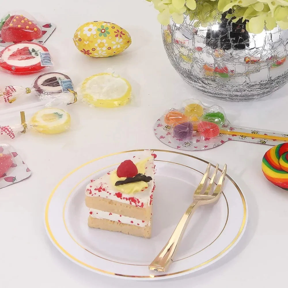 25 People Party The Number Of Suitable Golden Plastic Party Disposable  Tableware For Birthday Party Decor Cake Plastic Plates