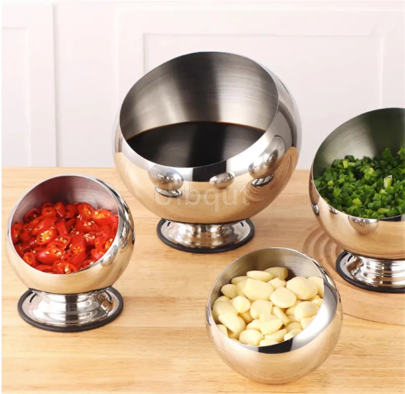 Stainless Steel Oblique mouthed Sauce Bowl with Lid Hot Pot Buffet Seasoning basket bowl Jar dish Container Salad Spherical Bowl