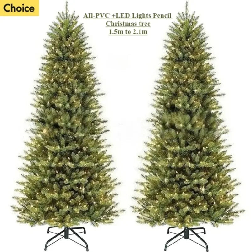 PVC Artificial Christmas Tree with LED Lights Pencil Christmas Tree 150/180/210cm  Home Decoration Christmas Party Decorations