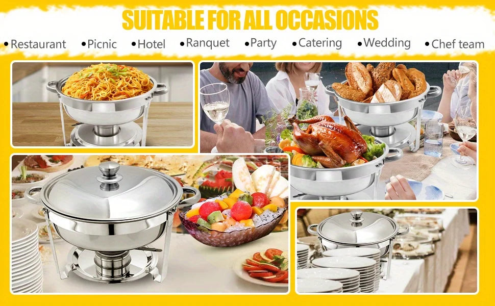 6 Pack Chafing Dish Buffet Set, Stainless Steel Food Warmer Kit with Lids, Food Pans, Water Pan and Fuel Holders for Restaurant