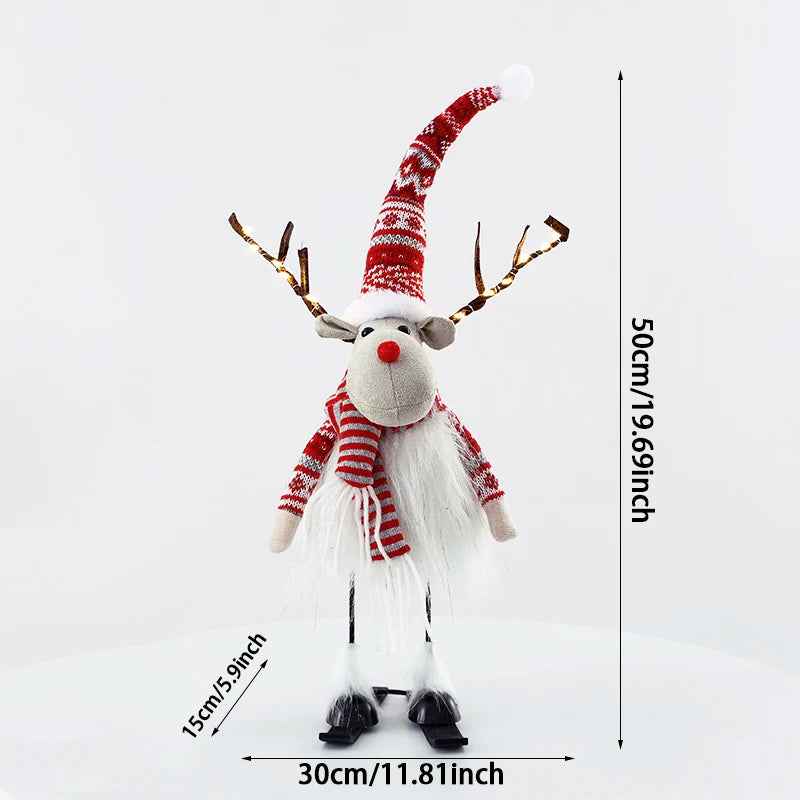 Christmas Elk Decoration Large Standing Handmade Plush Doll with Retractable Spring Legs for Christmas Tree Ornaments New Year