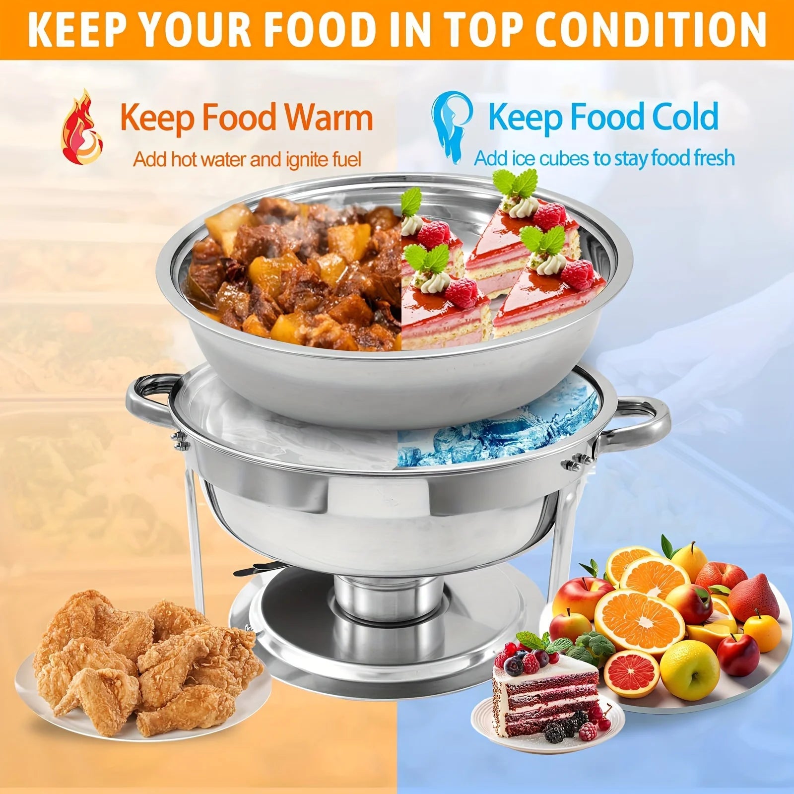 1/2/4/6/8 Packs 5-Qt Stainless Steel Chafing Dish Buffet Set Food Water Trays Buffet Warmers erving Utensils for Dinner Parties