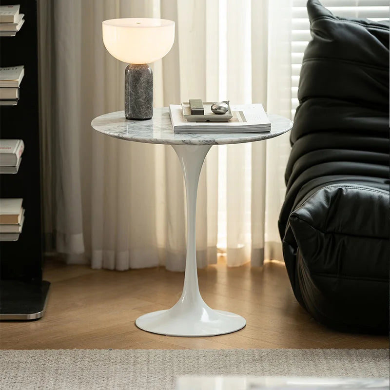 Nordic Luxury Tulip Coffee Table - Designer Marble Side Table for Home Living Room Small Space, Sofa End Round Table