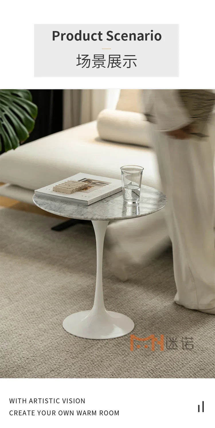 Nordic Luxury Tulip Coffee Table - Designer Marble Side Table for Home Living Room Small Space, Sofa End Round Table