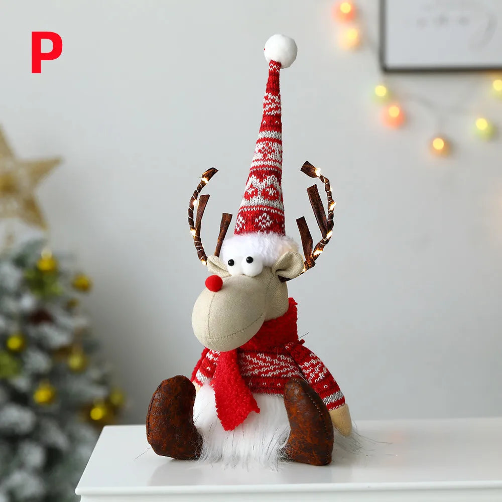 Christmas Elk Decoration Large Standing Handmade Plush Doll with Retractable Spring Legs for Christmas Tree Ornaments New Year
