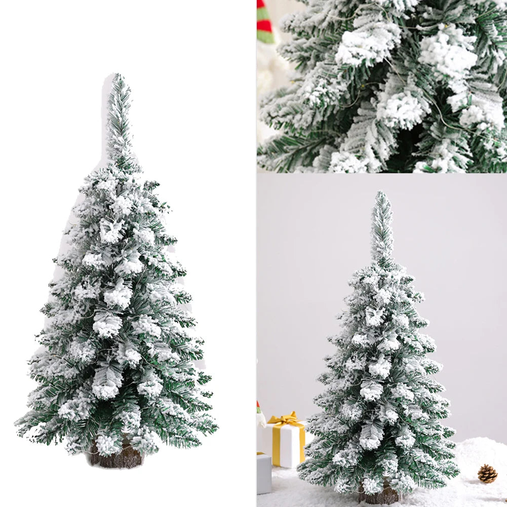 Desktop Christmas Tree Artificial Snow Frost Pine Tree Christmas Ornaments Tree Xmas Flocking Tree Xmas Holiday Festival Decor