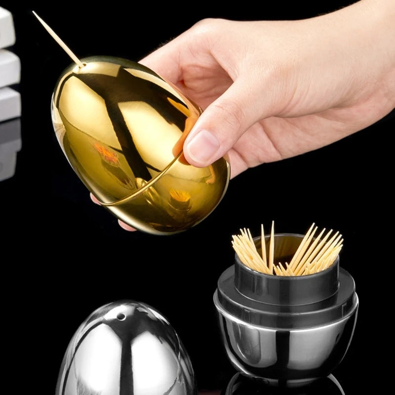 Eggs Shaped Toothpick Holder 304 Stainless Steel Toothpicks Storage Container Restaurant Toothpick Dispenser Box D2RD
