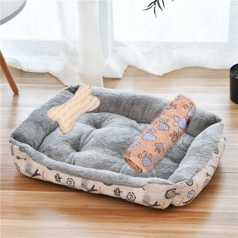 Pet Cat Dog Bed Cozy Square Plush Kennel Puppy Sofa Bed Cushion Pet Product Accessories For Small Medium Animal Doghouse