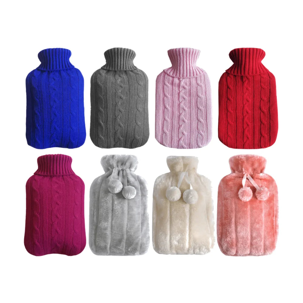 Insulating Hot Water Bags & Plush Cover Hot Water Bottle Winter Reusable Hand Warmers Water Bag Cover Long Lasting Feet Warmer