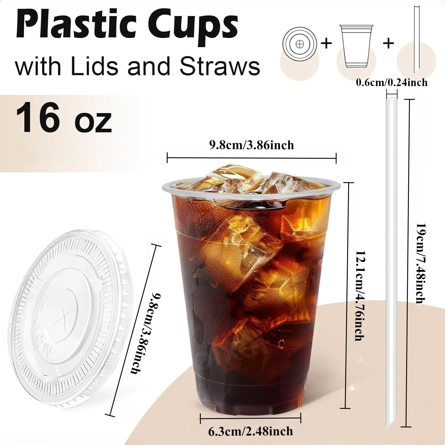 10-100 Pack 16 oz Clear Plastic Cups with Lids and Straws Disposable Coffee Cups with Lids for Iced Coffee Smoothies Drinks