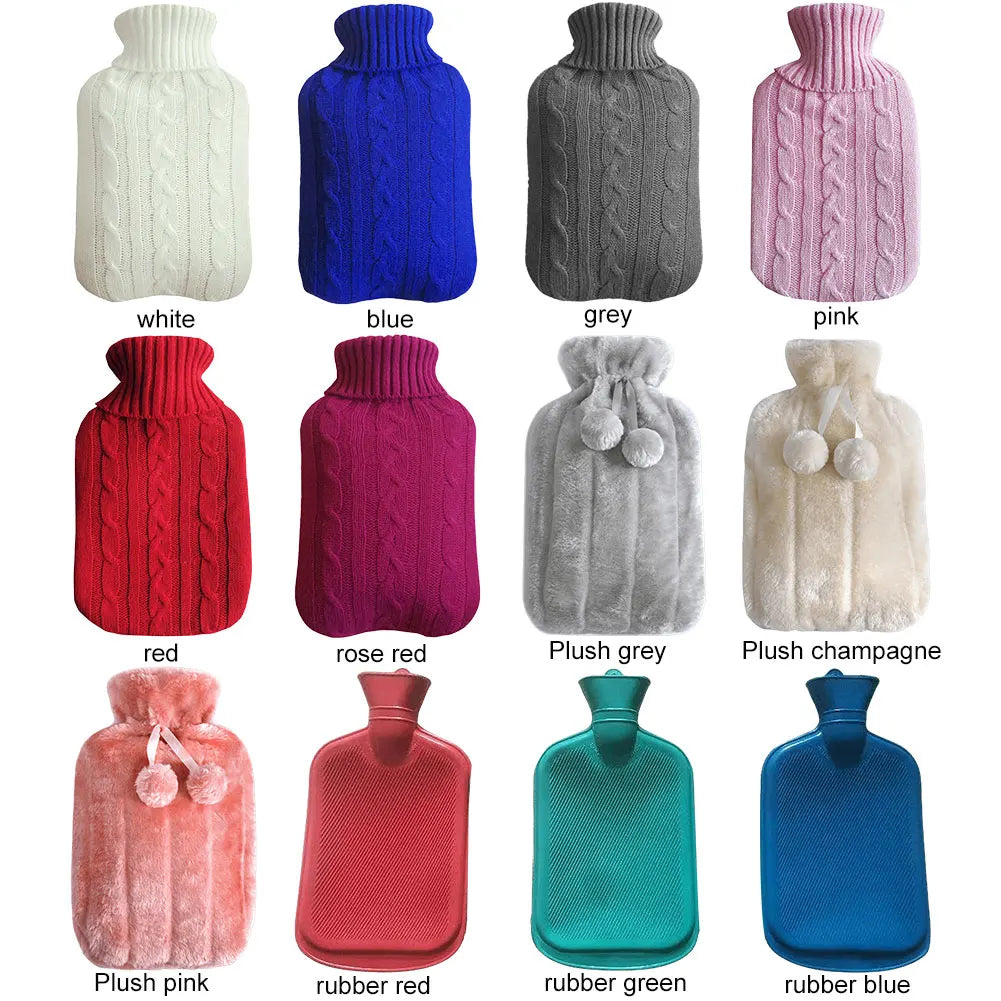 2L Hot Water Bottle Cover Rubber Hot Water Bags Winter Plush Hand & Feet Warmer Explosion-Proof Water Bottle Cover For Hot Water