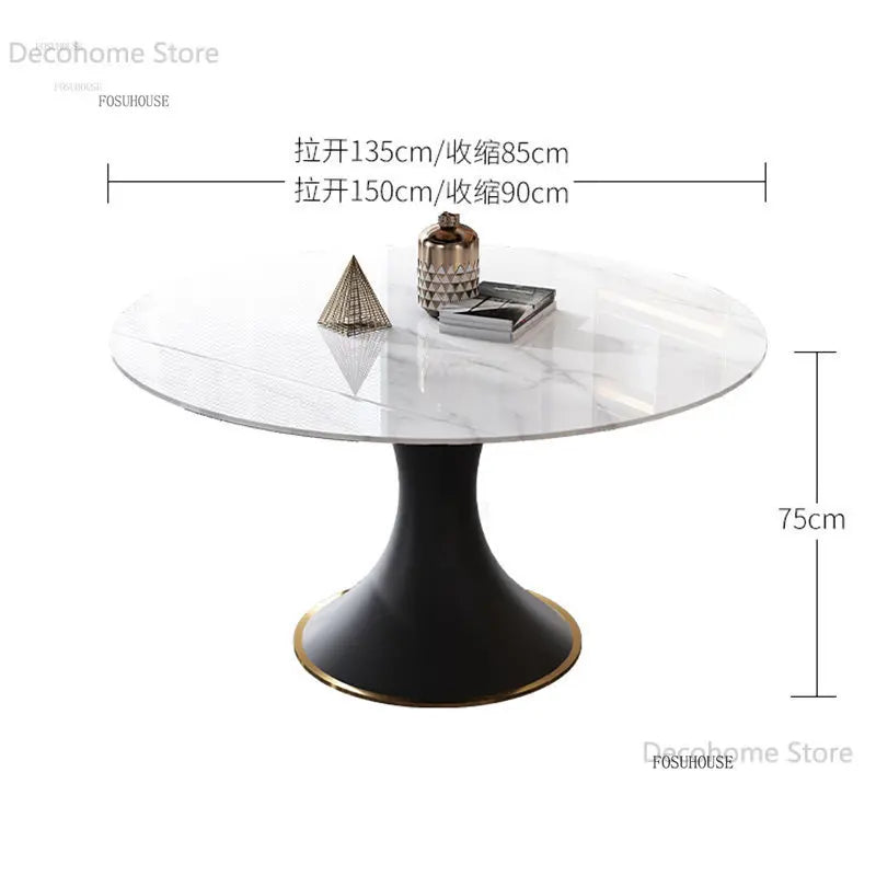 Italian Round Rotatable Telescopic Dining Table Small Apartment Foldable Table Household Modern Light Luxury Slate Dining Tables