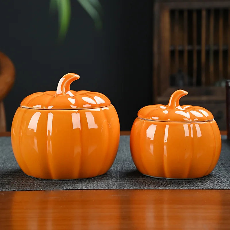 Simulated Pumpkin Tea Jar Ceramic Candy Jar Everything Goes Smoothly Wedding Seal Happy Candy Jar Home Decoration Ornament Gift
