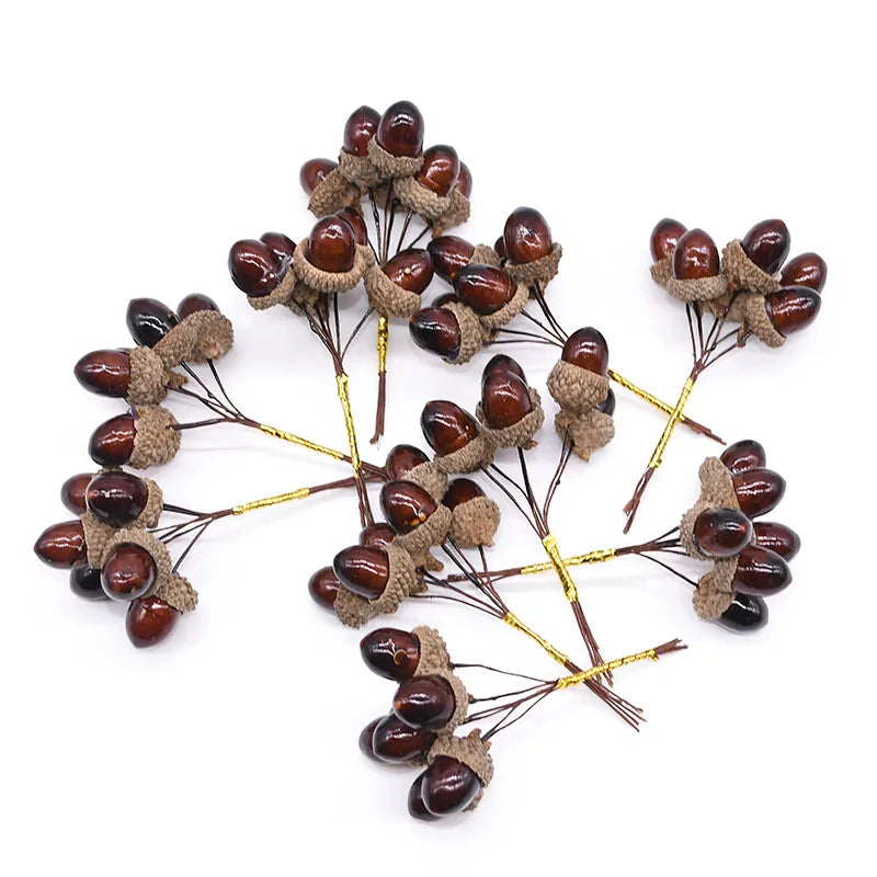 12/24pcs Artificial Mini Pine Cone Foam Fake Nuts Acorns Berry DIY Handmade Flower Bouquet Wedding Xmas Autumn Decoration Wreath