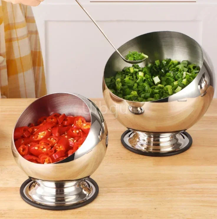 Stainless Steel Oblique mouthed Sauce Bowl with Lid Hot Pot Buffet Seasoning basket bowl Jar dish Container Salad Spherical Bowl