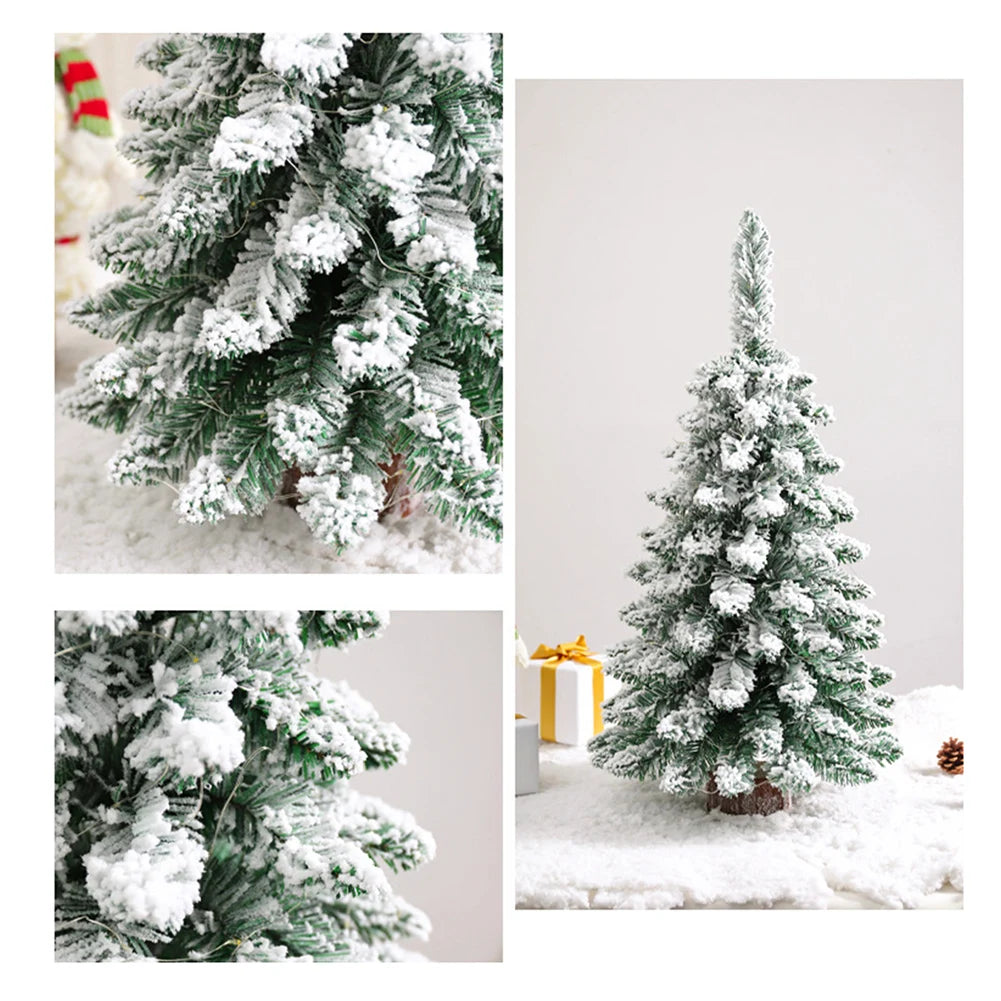 Desktop Christmas Tree Artificial Snow Frost Pine Tree Christmas Ornaments Tree Xmas Flocking Tree Xmas Holiday Festival Decor