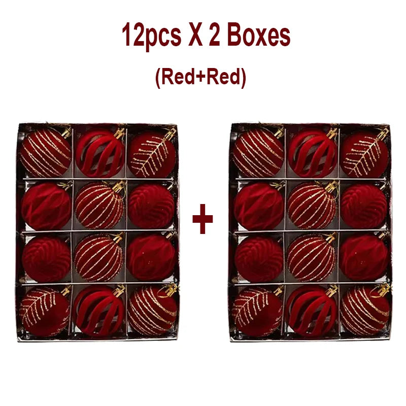 12/16pcs 6cm Wine Red Christmas Ball Ornaments Flocking Christmas Tree Party Decoration New Year Christmas Spheres Pendant Balls