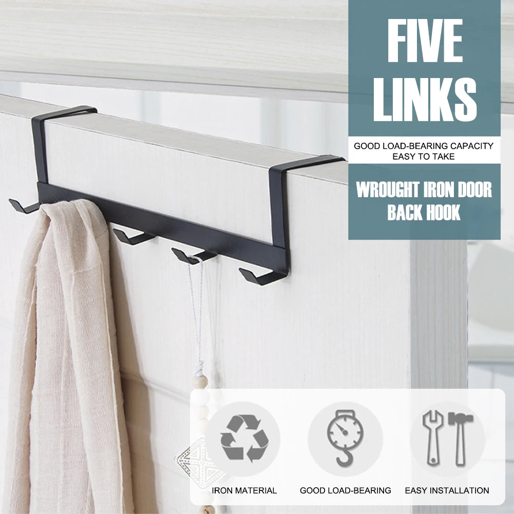 Hooks Over The Door 5 Hooks Home Bathroom Organizer Rack Clothes Coat Hat Towel Hanger New Bathroom Kitchen Accessories Holder