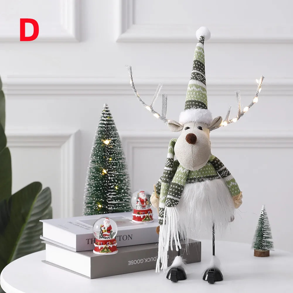 Christmas Elk Decoration Large Standing Handmade Plush Doll with Retractable Spring Legs for Christmas Tree Ornaments New Year