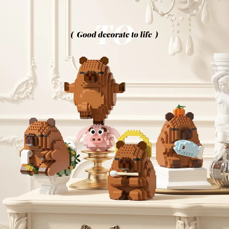 Lovely Cartoon Animals Nanobricks Capybara Micro Diamond Block Construction Model Building Bricks Educational Toys For Kids Gift