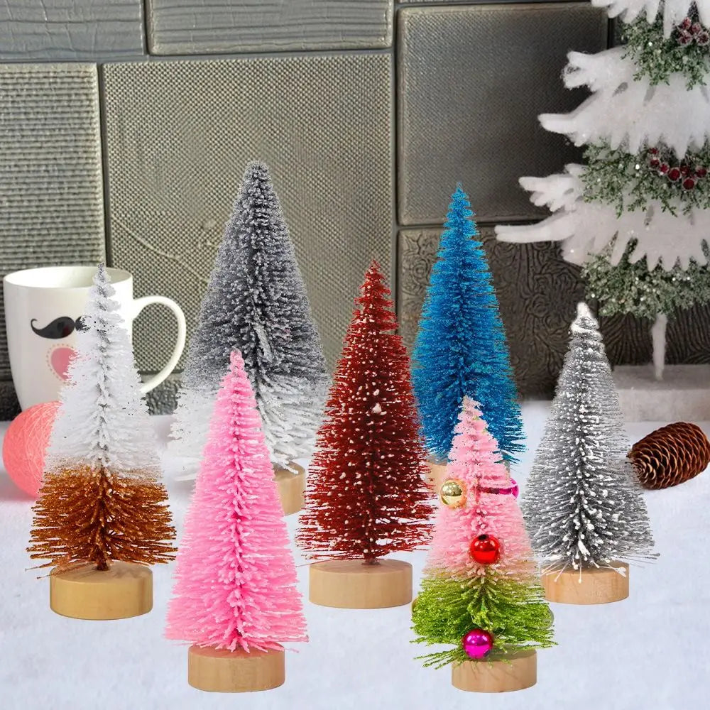 4pcs 10CM Mini Christmas Tree Plastic Gradient Christmas Small Cedar Colorful Lifelike Artificial Xmas Pine Tree Party Favors