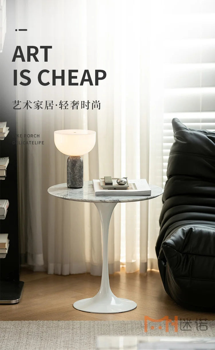 Nordic Luxury Tulip Coffee Table - Designer Marble Side Table for Home Living Room Small Space, Sofa End Round Table