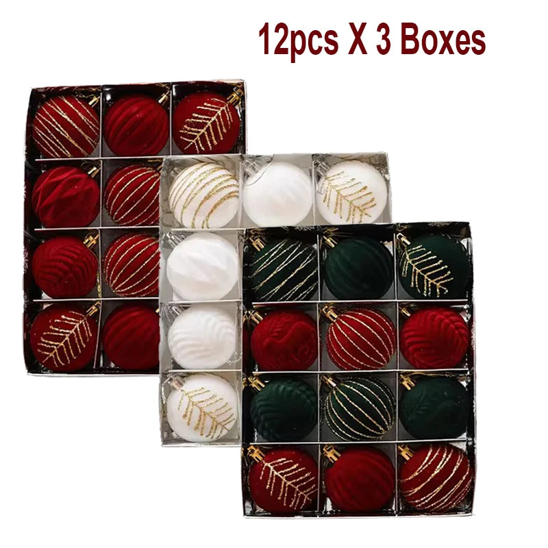 12/16pcs 6cm Wine Red Christmas Ball Ornaments Flocking Christmas Tree Party Decoration New Year Christmas Spheres Pendant Balls