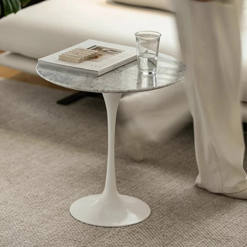 Nordic Luxury Tulip Coffee Table - Designer Marble Side Table for Home Living Room Small Space, Sofa End Round Table
