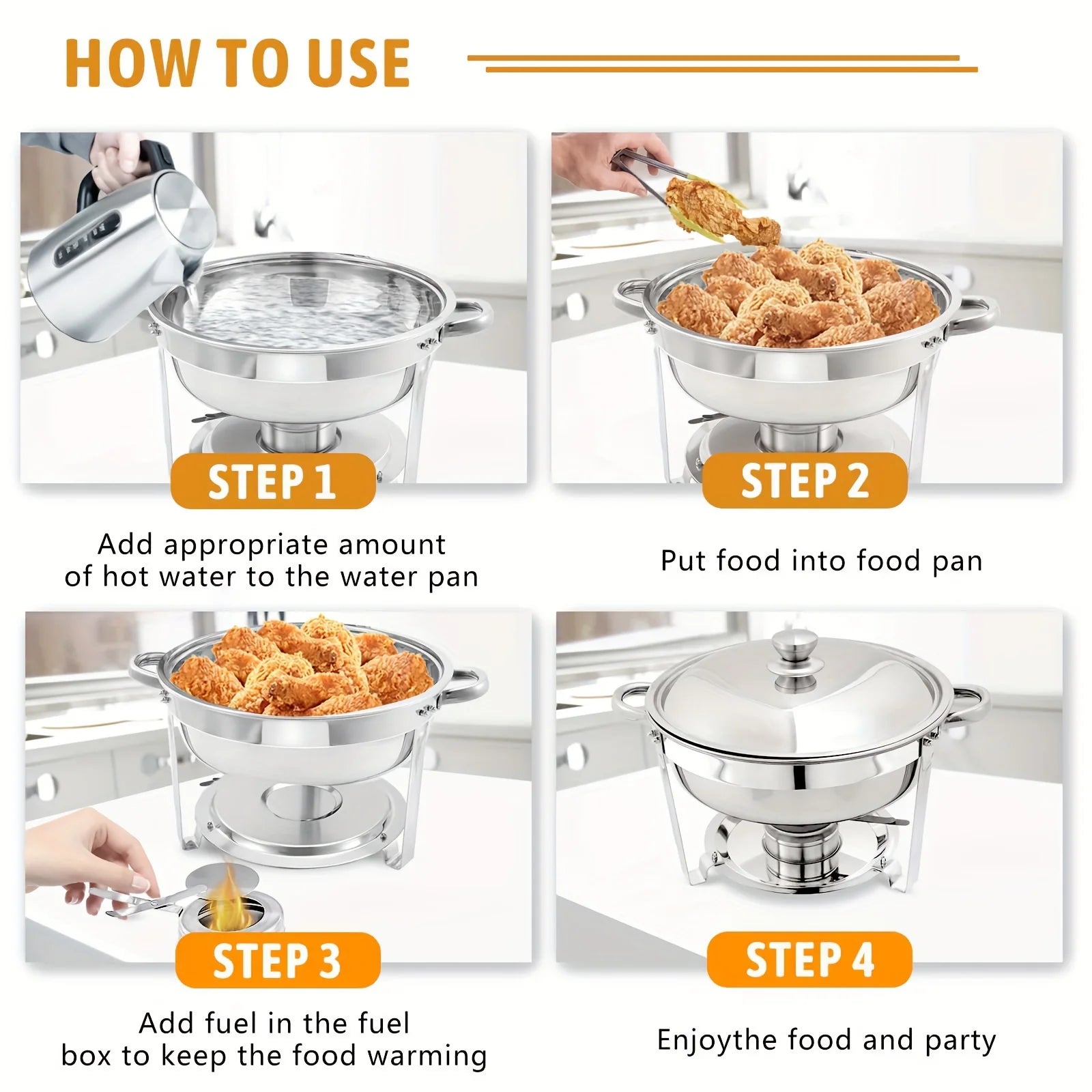 1/2/4/6/8 Packs 5-Qt Stainless Steel Chafing Dish Buffet Set Food Water Trays Buffet Warmers erving Utensils for Dinner Parties