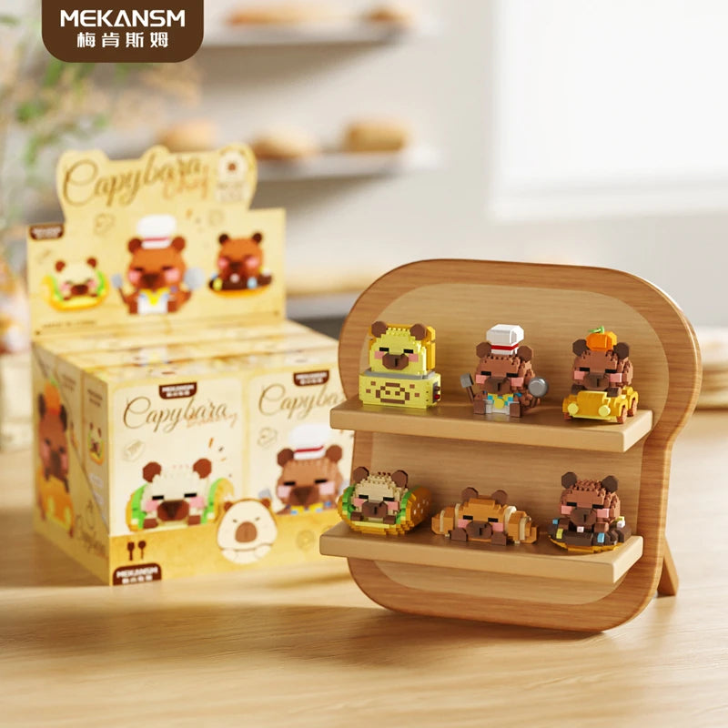 New Capybara Baking Bear Cartoon Doll Building Blocks Assembled Children's Educational Toys Creative Desktop Ornament Gift